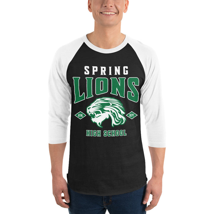 Man wearing Spring High School Lions Unisex 3/4 Sleeve Raglan T-shirt 213