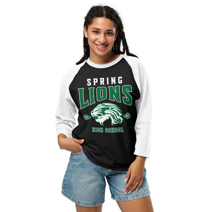 Woman wearing Spring High School Lions Unisex 3/4 Sleeve Raglan T-shirt 213