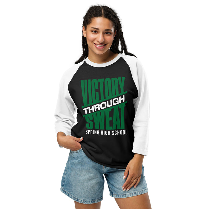 Woman wearing Spring High School Lions Unisex 3/4 Sleeve Raglan T-shirt 241