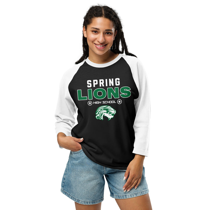 Woman wearing Spring High School Lions Unisex 3/4 Sleeve Raglan T-shirt 003