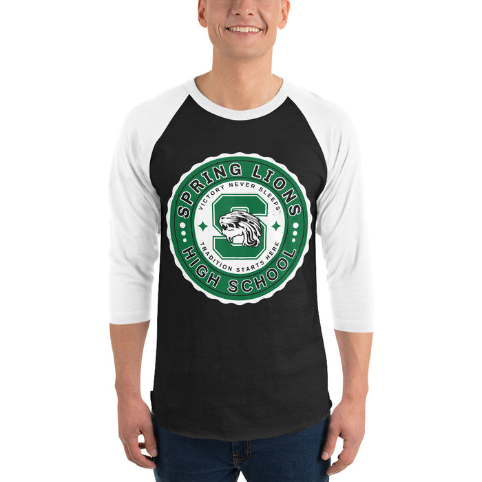 Man wearing Spring High School Lions Unisex 3/4 Sleeve Raglan T-shirt 216A