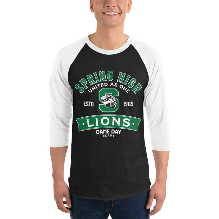 Man wearing Spring High School Lions Unisex 3/4 Sleeve Raglan T-shirt 221A