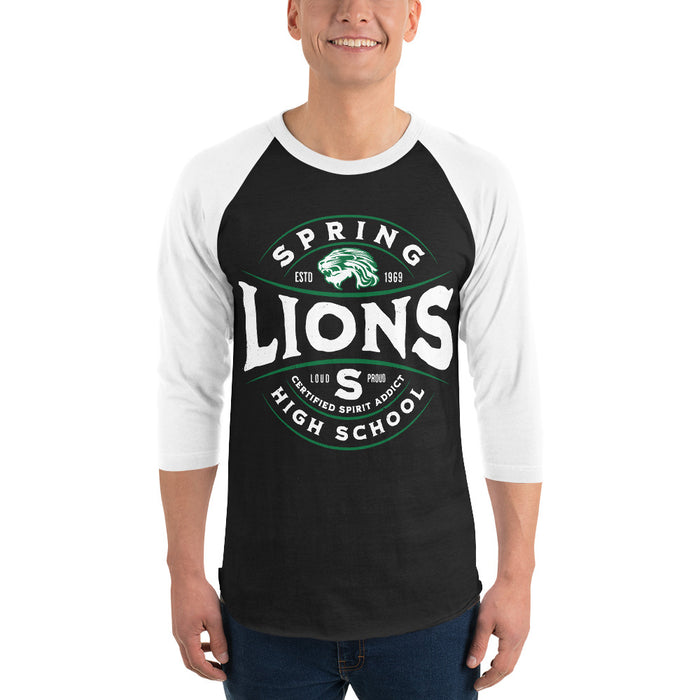 Man wearing Spring High School Lions Unisex 3/4 Sleeve Raglan T-shirt 218