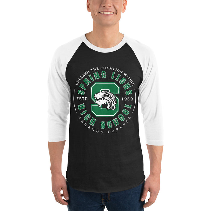 Man wearing Spring High School Lions Unisex 3/4 Sleeve Raglan T-shirt 214
