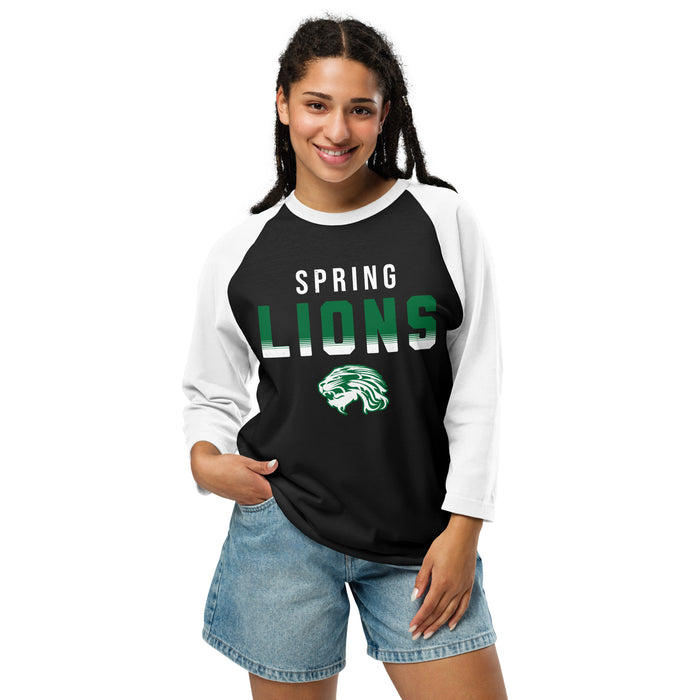 Woman wearing Spring High School Lions Unisex 3/4 Sleeve Raglan T-shirt 024
