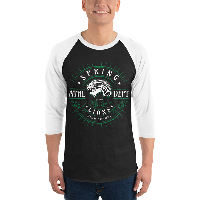 Man wearing Spring High School Lions Unisex 3/4 Sleeve Raglan T-shirt 201