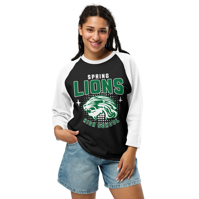 Woman wearing Spring High School Lions Unisex 3/4 Sleeve Raglan T-shirt 204