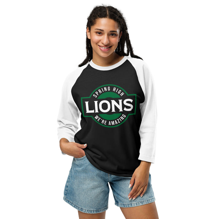Woman wearing Spring High School Lions Unisex 3/4 Sleeve Raglan T-shirt 011A
