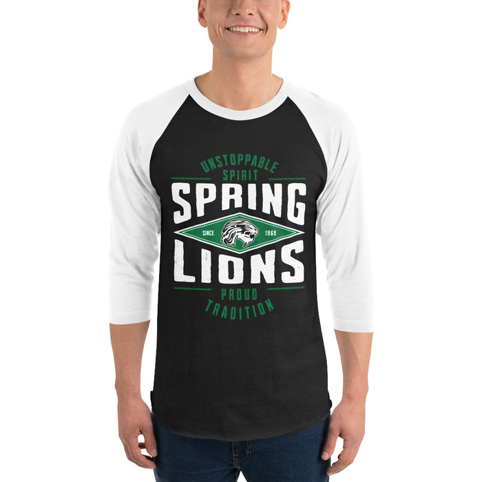 Man wearing Spring High School Lions Unisex 3/4 Sleeve Raglan T-shirt 210