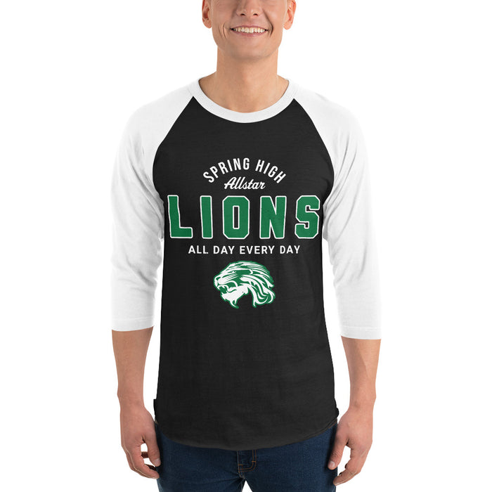 Man wearing Spring High School Lions Unisex 3/4 Sleeve Raglan T-shirt 040