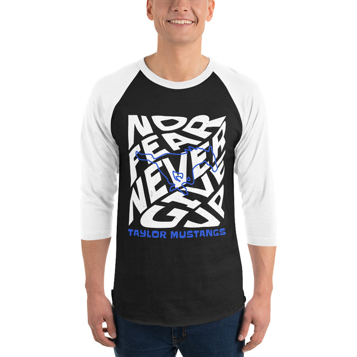 Man wearing Taylor High School Mustangs Unisex 3/4 sleeve Raglan T-shirt 236