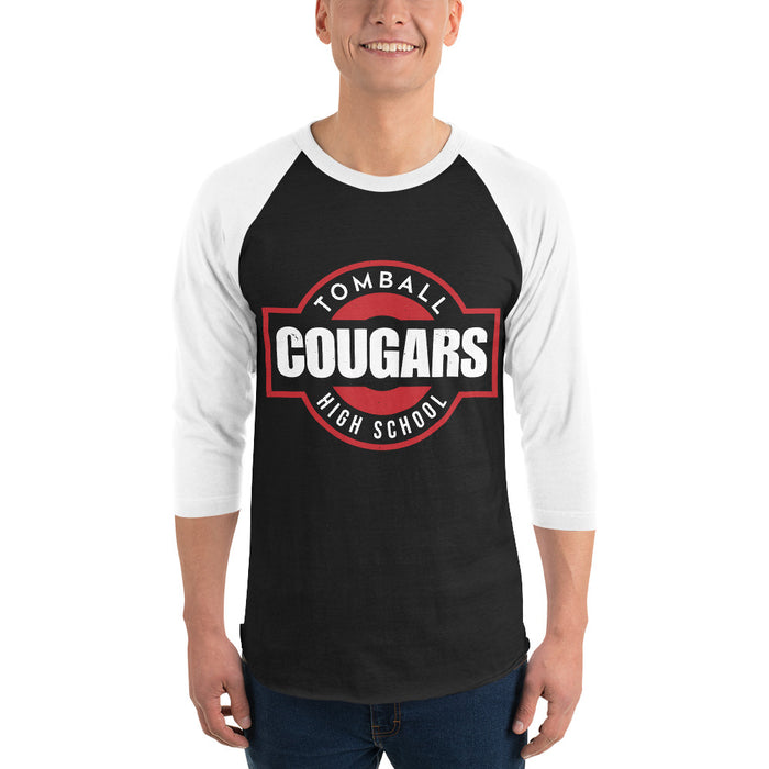 Man wearing Tomball High School Cougars Unisex 3/4 sleeve Raglan T-shirt 011