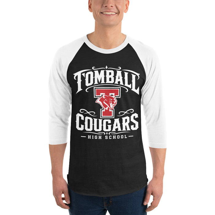 Man wearing Tomball High School Cougars Unisex 3/4 sleeve Raglan T-shirt 022
