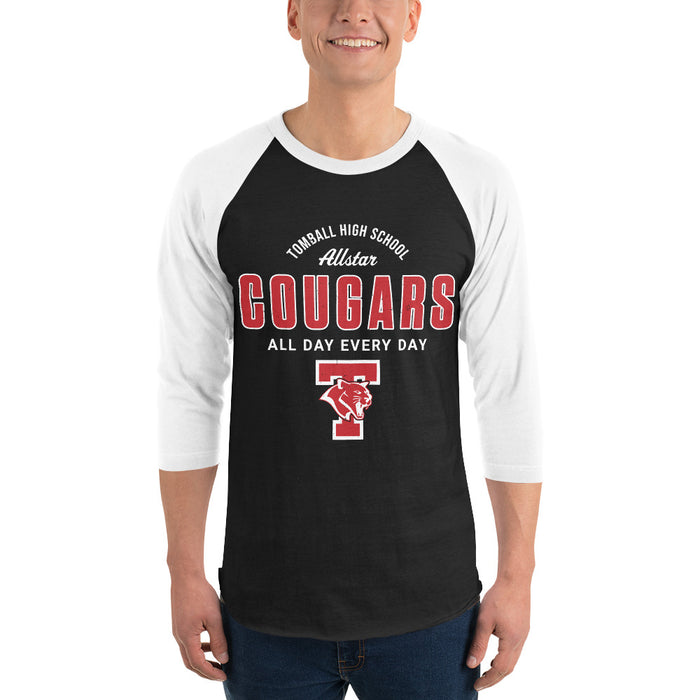 Man wearing Tomball High School Cougars Unisex 3/4 sleeve Raglan T-shirt 040