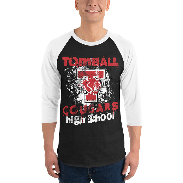 Man wearing Tomball High School Cougars Unisex 3/4 sleeve Raglan T-shirt 205