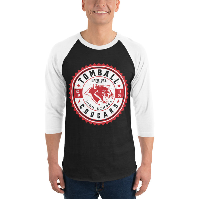 Man wearing Tomball High School Cougars Unisex 3/4 sleeve Raglan T-shirt 203
