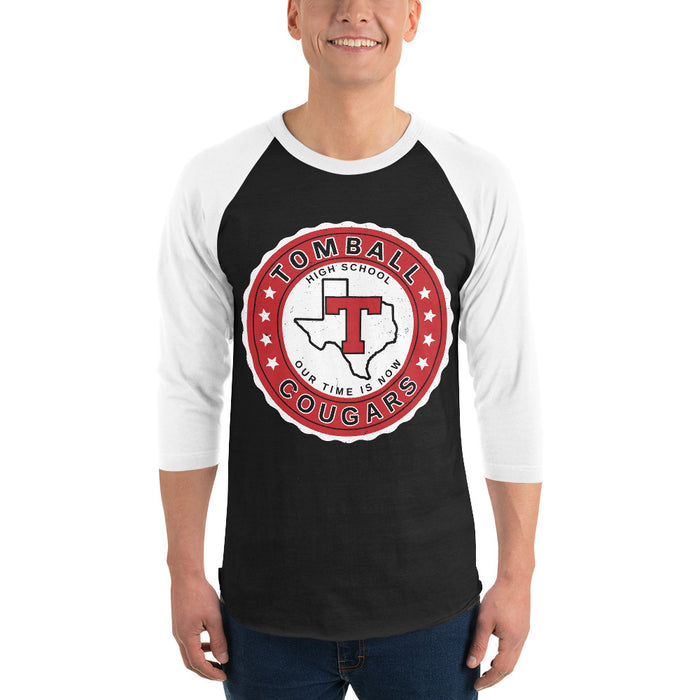 Man wearing Tomball High School Cougars Unisex 3/4 sleeve Raglan T-shirt 216