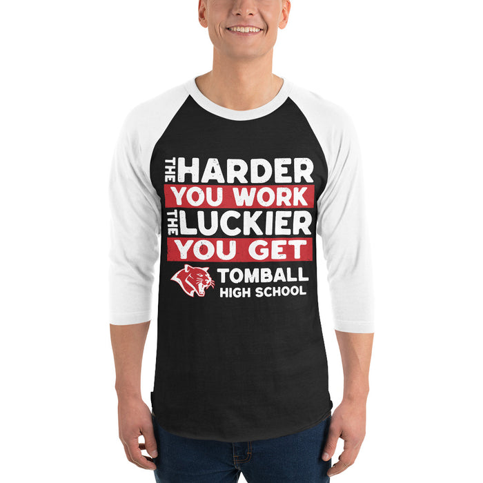 Man wearing Tomball High School Cougars Unisex 3/4 sleeve Raglan T-shirt 238