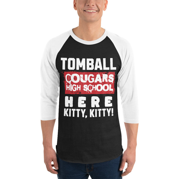 Man wearing Tomball High School Cougars Unisex 3/4 sleeve Raglan T-shirt 231
