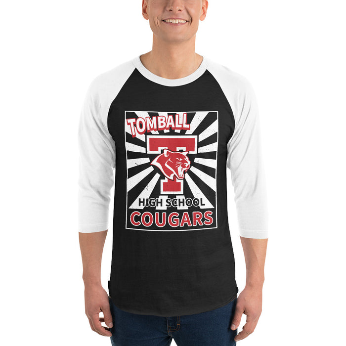 Man wearing Tomball High School Cougars Unisex 3/4 sleeve Raglan T-shirt 226