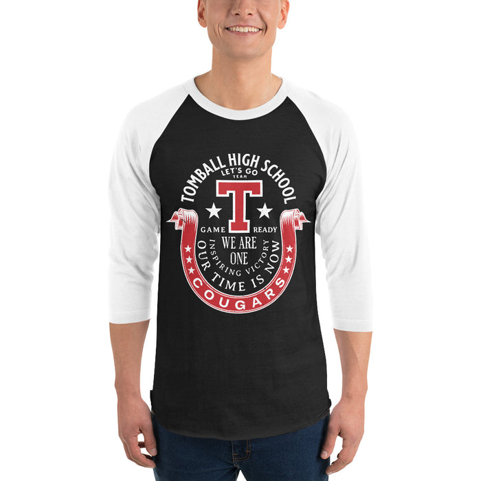 Man wearing Tomball High School Cougars Unisex 3/4 sleeve Raglan T-shirt 229