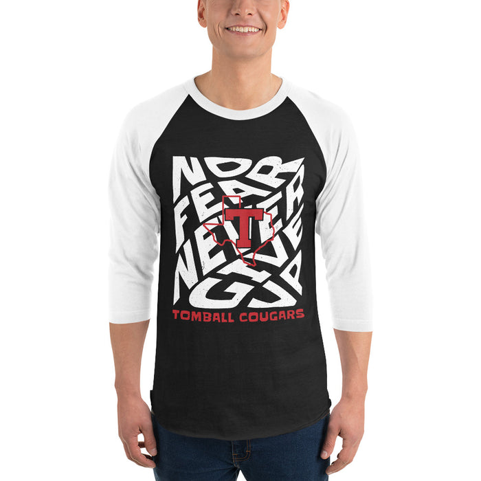 Man wearing Tomball High School Cougars Unisex 3/4 sleeve Raglan T-shirt 236