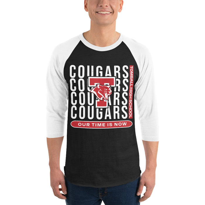 Man wearing Tomball High School Cougars Unisex 3/4 sleeve Raglan T-shirt 235