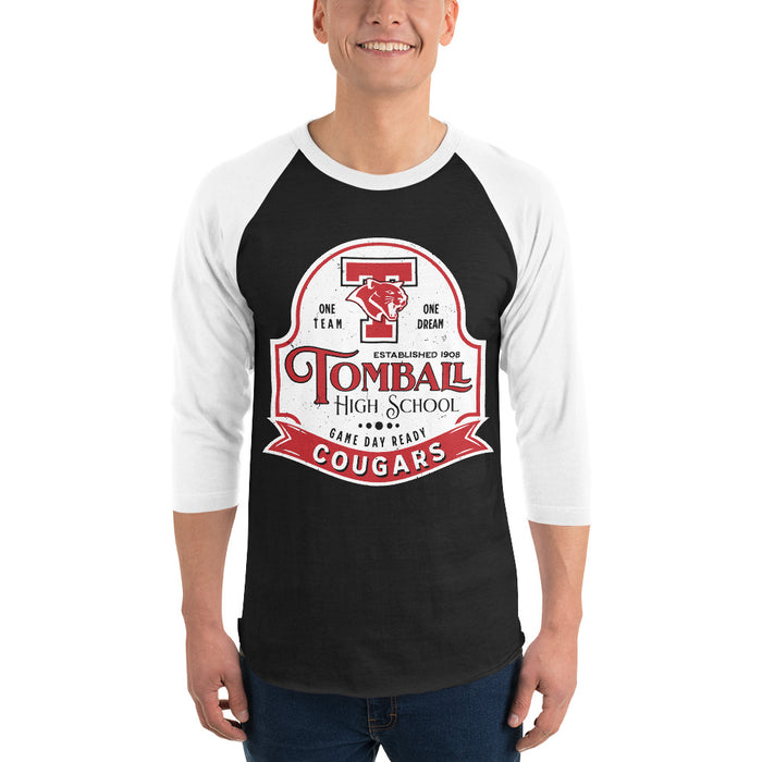Man wearing Tomball High School Cougars Unisex 3/4 sleeve Raglan T-shirt 219