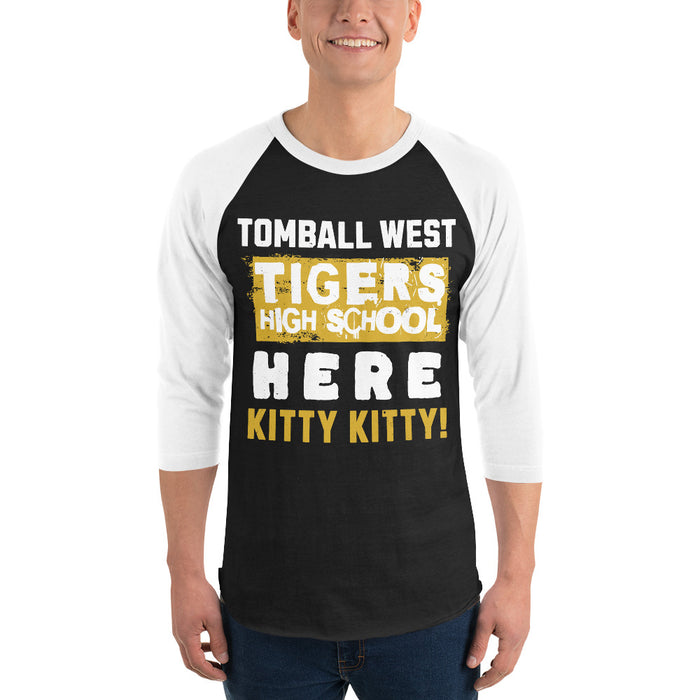 Man wearing Tomball West High School Tigers Unisex 3/4 sleeve Raglan T-shirt 231