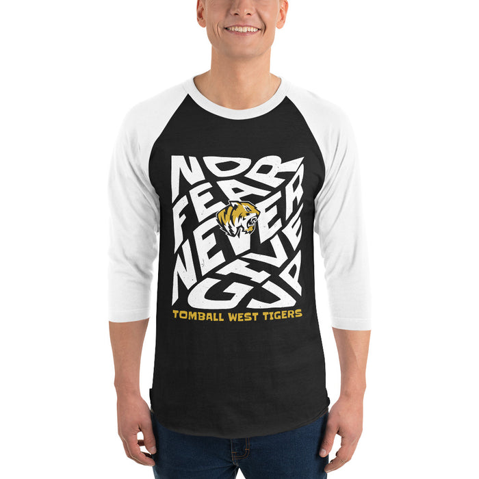 Man wearing Tomball West High School Tigers Unisex 3/4 sleeve Raglan T-shirt 236