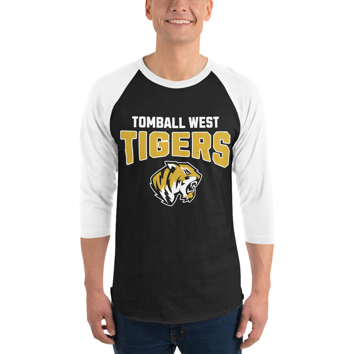 Man wearing Tomball West High School Tigers Unisex 3/4 sleeve Raglan T-shirt 234