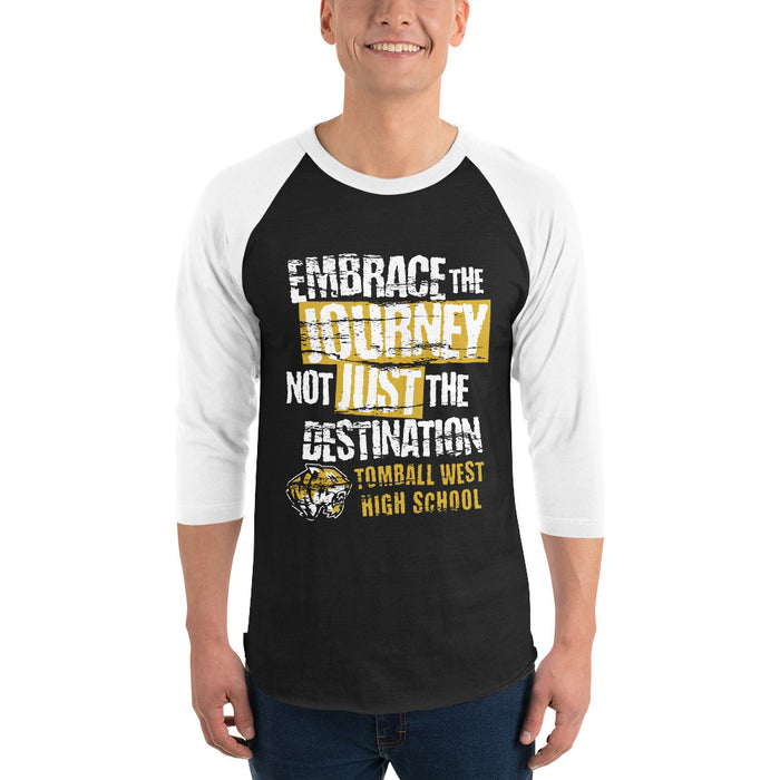 Man wearing Tomball West High School Tigers Unisex 3/4 sleeve Raglan T-shirt 232