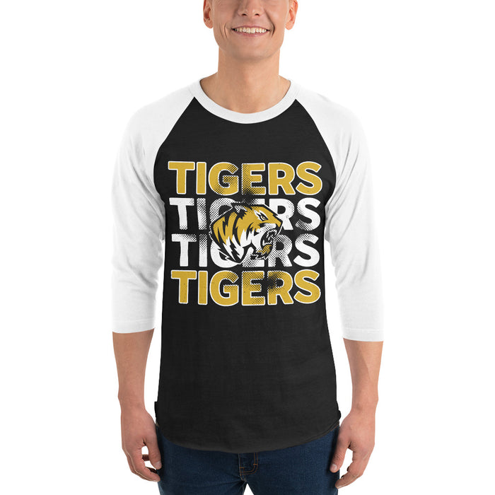 Man wearing Tomball West High School Tigers Unisex 3/4 sleeve Raglan T-shirt 233