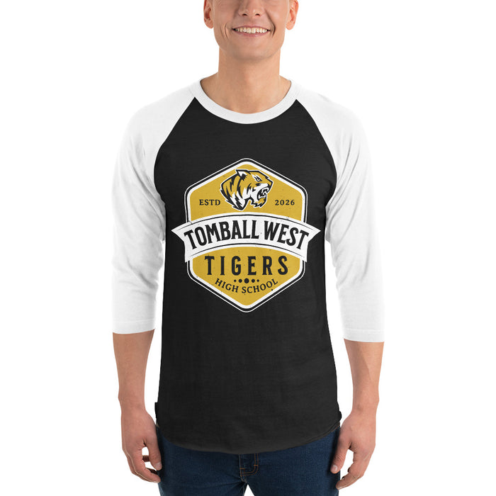 Man wearing Tomball West High School Tigers Unisex 3/4 sleeve Raglan T-shirt 209