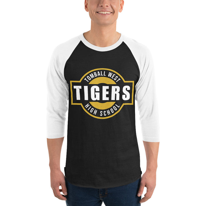 Man wearing Tomball West High School Tigers Unisex 3/4 sleeve Raglan T-shirt 011
