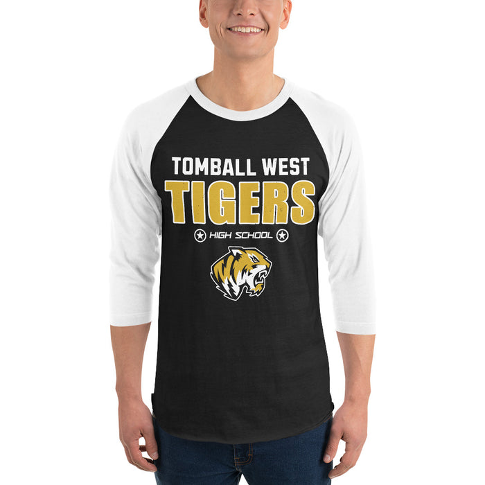 Man wearing Tomball West High School Tigers Unisex 3/4 sleeve Raglan T-shirt 003