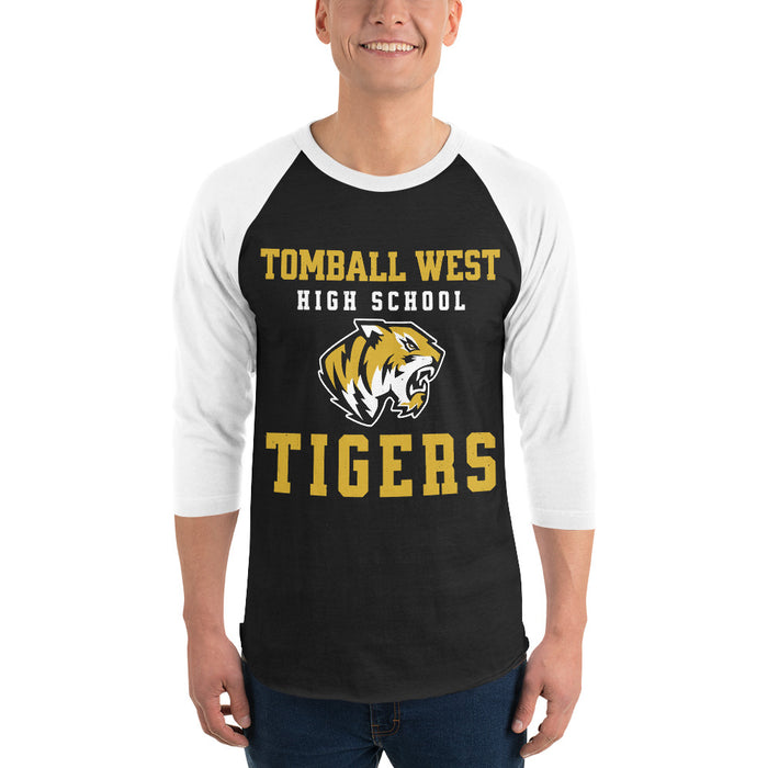 Man wearing Tomball West High School Tigers Unisex 3/4 sleeve Raglan T-shirt 006