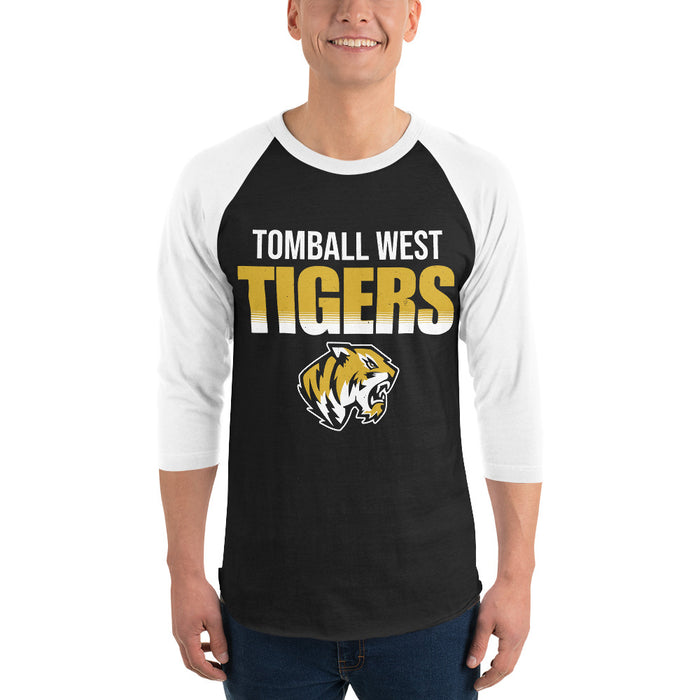 Man wearing Tomball West High School Tigers Unisex 3/4 sleeve Raglan T-shirt 024