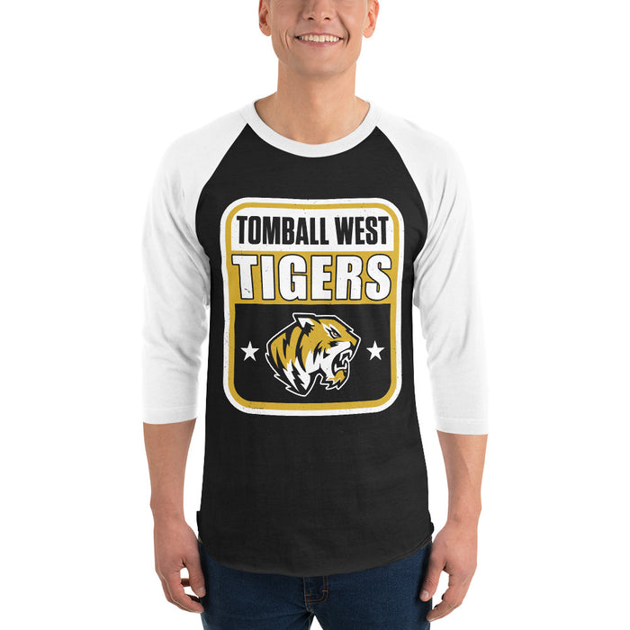 Man wearing Tomball West High School Tigers Unisex 3/4 sleeve Raglan T-shirt 001