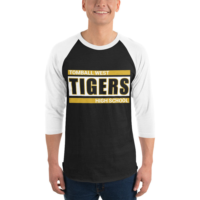 Man wearing Tomball West High School Tigers Unisex 3/4 sleeve Raglan T-shirt 098
