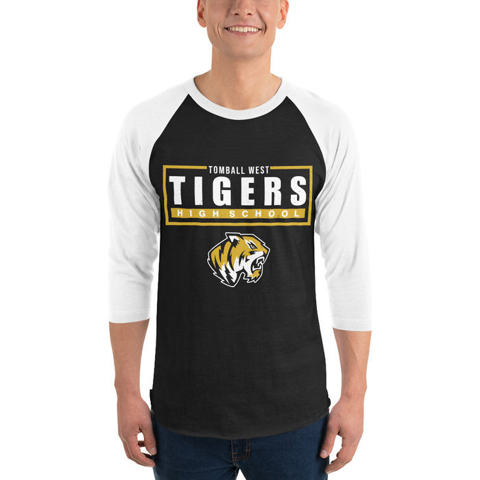 Man wearing Tomball West High School Tigers Unisex 3/4 sleeve Raglan T-shirt 049