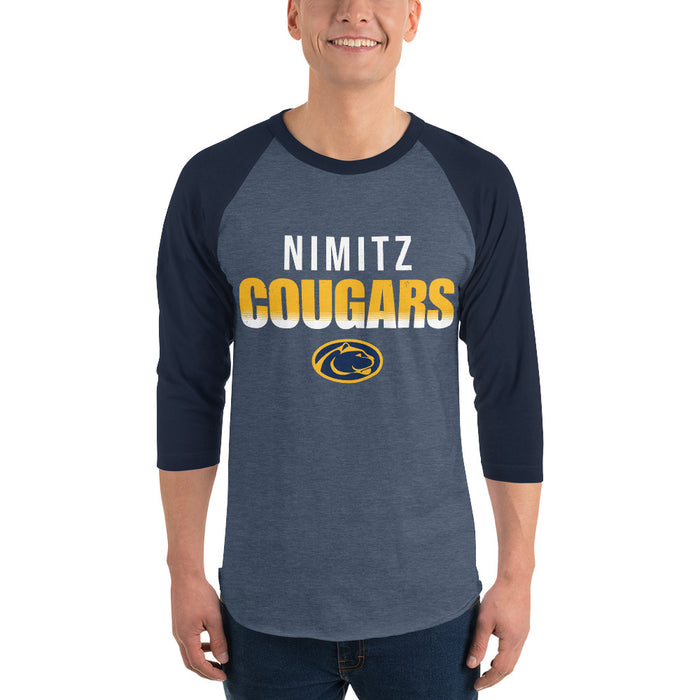 Man wearing Nimitz High School Cougars Unisex 3/4 Sleeve Raglan T-shirt 024