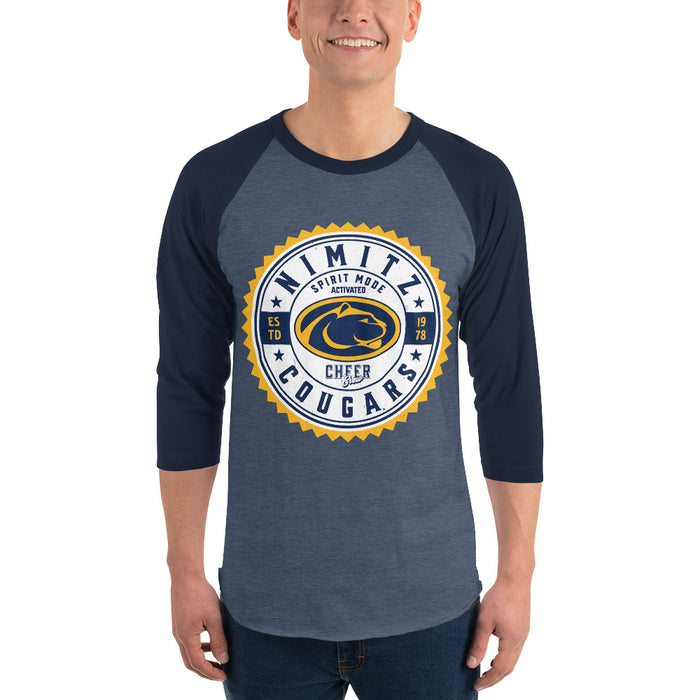 Man wearing Nimitz High School Cougars Unisex 3/4 Sleeve Raglan T-shirt 203