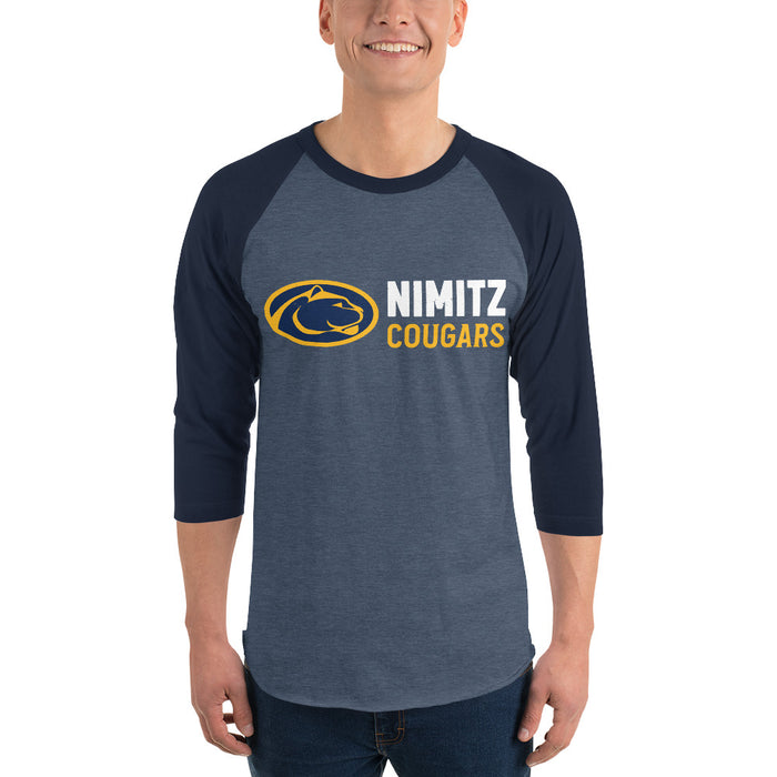 Man wearing Nimitz High School Cougars Unisex 3/4 Sleeve Raglan T-shirt 200
