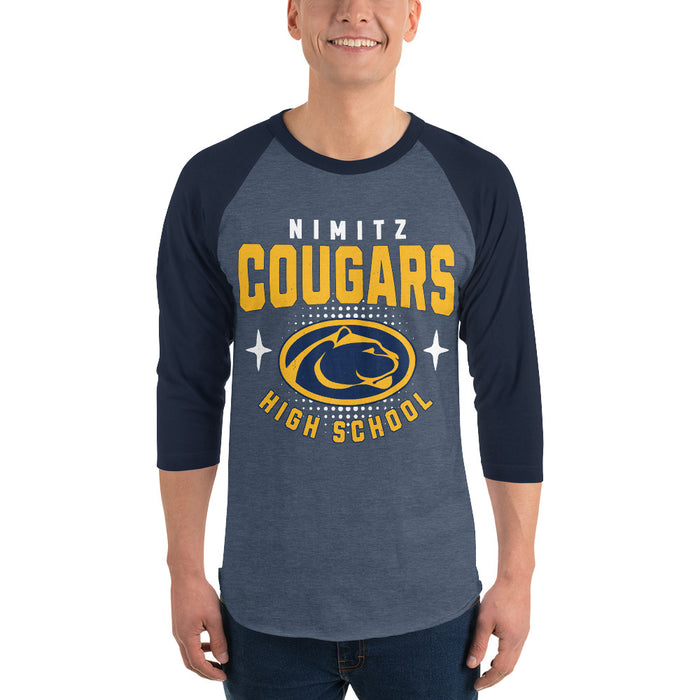 Man wearing Nimitz High School Cougars Unisex 3/4 Sleeve Raglan T-shirt 204