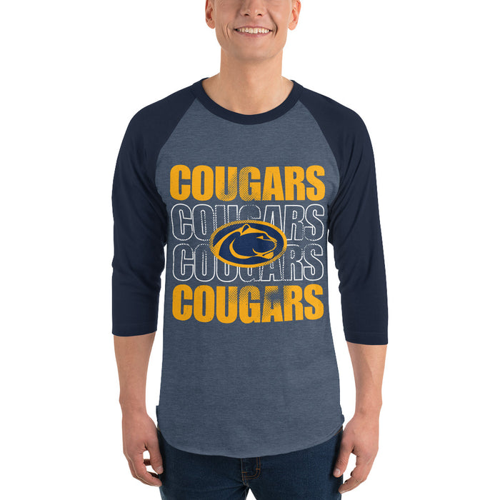 Man wearing Nimitz High School Cougars Unisex 3/4 Sleeve Raglan T-shirt 233