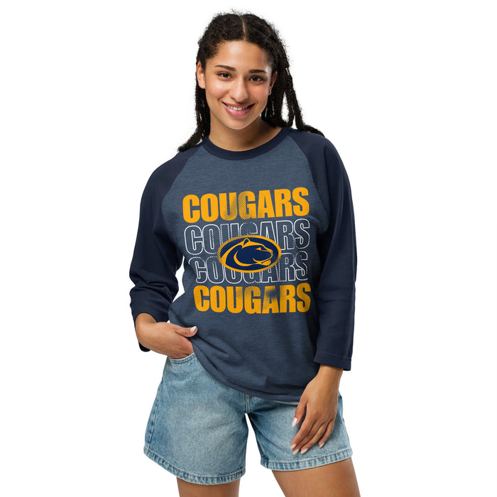 Woman wearing Nimitz High School Cougars Unisex 3/4 Sleeve Raglan T-shirt 233