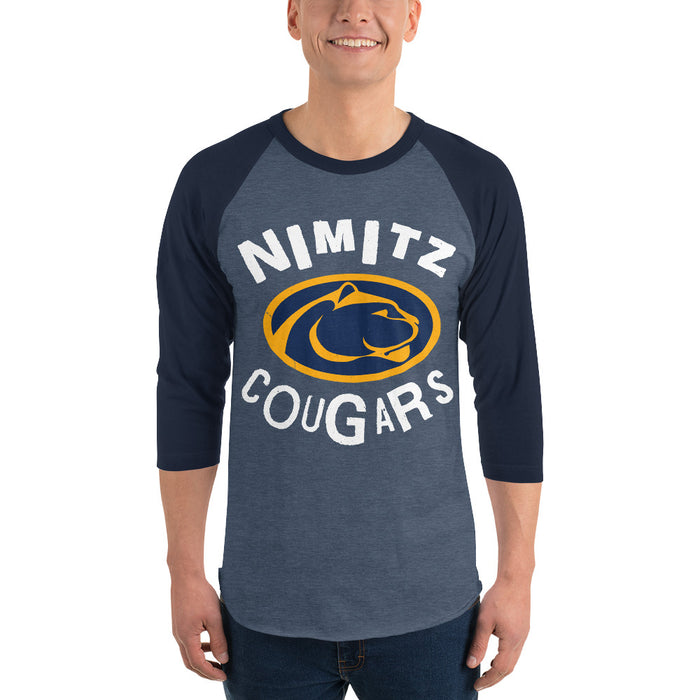 Man wearing Nimitz High School Cougars Unisex 3/4 Sleeve Raglan T-shirt 228