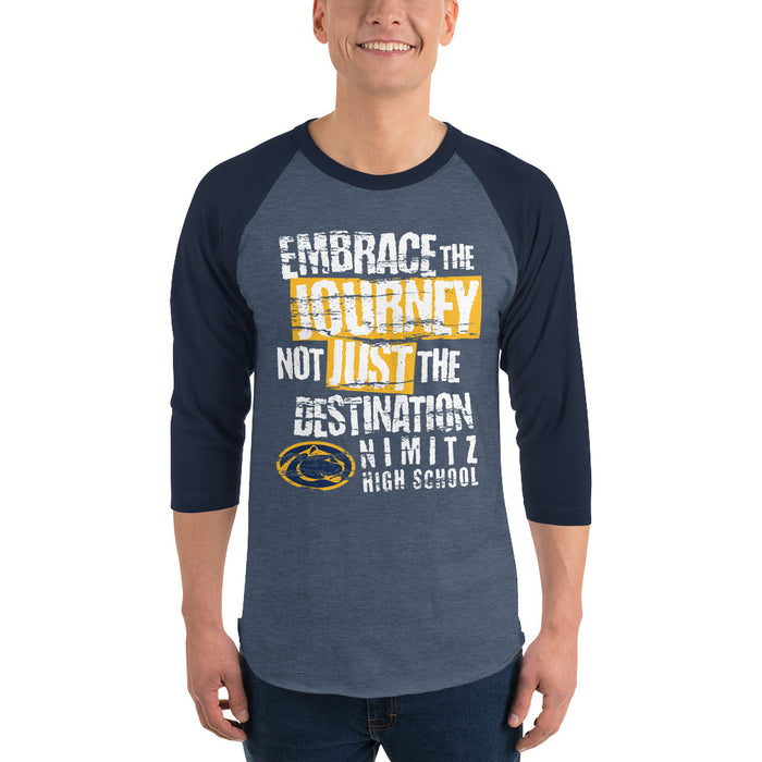 Man wearing Nimitz High School Cougars Unisex 3/4 Sleeve Raglan T-shirt 232