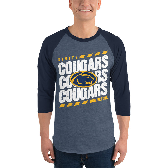 Man wearing Nimitz High School Cougars Unisex 3/4 Sleeve Raglan T-shirt 223